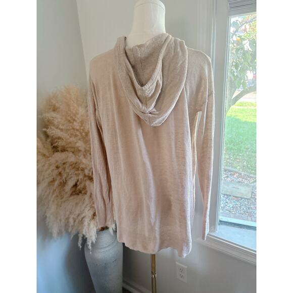 Tahari Tan 100% Linen Lightweight Hoodie Womens Medium Casual Minimalist Top - Picture 5 of 6